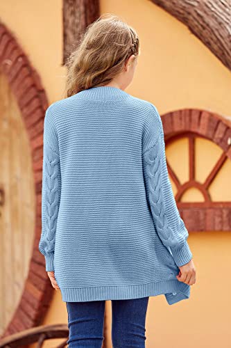 Image of Apbondy Girls Cable Knit Cardigans Button Down Long Sleeve Chunky Sweater Outerwear Blue