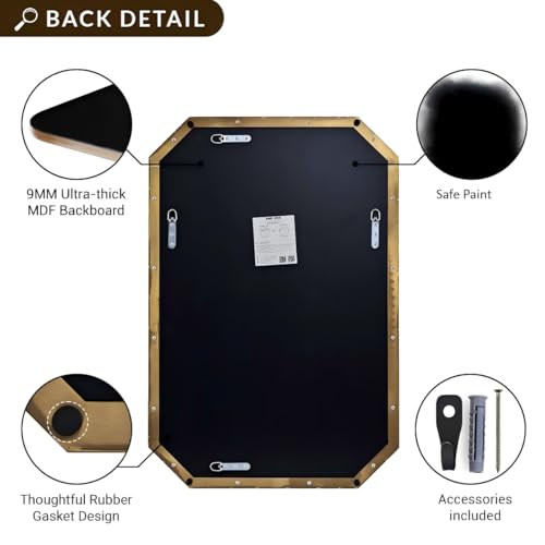 Image of ANDY STAR Gold Octagon Bathroom Mirror, 30x40 Inch Stainless Steel Metal Frame, Anti-Rust, Shatterproof HD Glass, Wall Mounted for Bathroom, Bedroom, Living Room