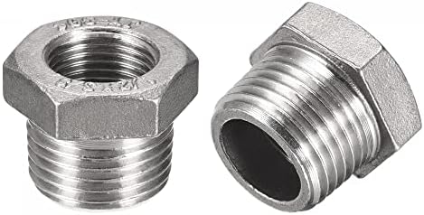 sourcing map Reducer Hex Bushing, 1/2 PT Male to 3/8 PT Female 304 Stainless Steel Reducing Pipe Fitting Adapter, Pack of 2