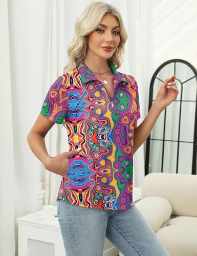 Image of LOMON Womens Golf Polo Shirts Summer Short Sleeve 1 /4 Zip Tops Moisture Wicking Casual Tennis Activewear with Pockets
