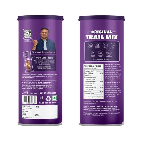Image of Farmley Trail Mix | 7 Superfood in 1 Mixes | Dry Fruits Contains Almonds, Cashews, Blueberries, Blackcurrant, Pumpkin & Sunflower Seeds (325g (Pack of 3))