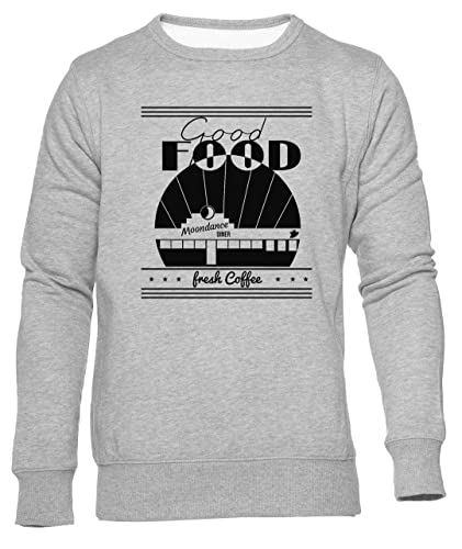 GUNMANTOR Good Food Fresh Coffee Jersey Gris para Hombre Mujer Unisex Manga Larga Cuello Redondo Jumper Grey Unisex S