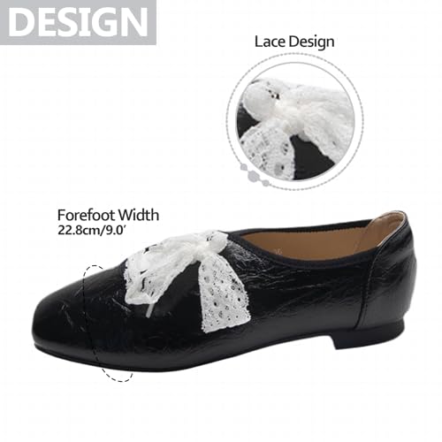 Women Soft Leather Flat Square Toe Ballet Shoes with Lace up Fashion Comfortable Low Block Heel Casual Dress Flats for Office Walk4