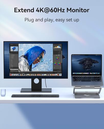 Image of 4URPC Laptop Docking Station Stand 4K@60Hz for MacBook Pro /Air M3 /M4, Dell /HP /Surface /Lenovo /Chromebook, Laptop USB Hub Stand with HDMI, 3 USB, Ethernet, PD 3.0, Adjustable Dock with 360 Rotate Base