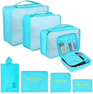 Coolzon Packing Cubes for Travel Suitcases Organiser Bags, Shoe Laundry Bag Pouch for Backpack Clothes Underwear, Set of 8 (Lake Blue)