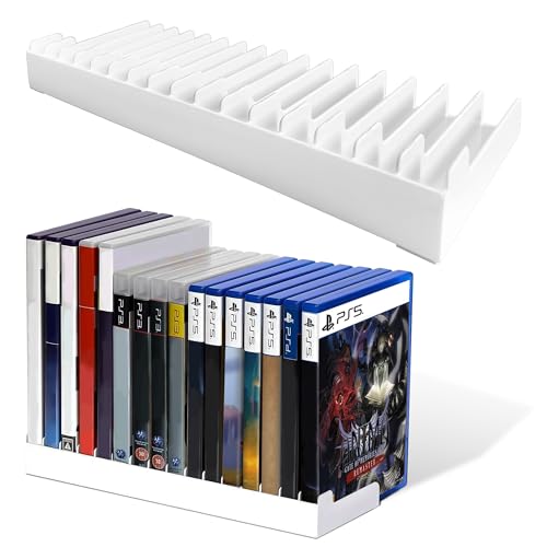 2 Pack Video Game Storage Holder for PS5/PS4/PS3/PS2/Xbox One/Xbox 360/Xbox Series X/S/Wii/Switch/Switch 2 Game Cases 16-Disc Capacity DVD & Blu-Ray Organizer Stand for DeskWhite