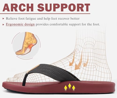 Image of KuaiLu Mens Flip Flops Arch Support Comfortable Summer Beach Thong Sandals Yoga Foam Cushion Slip on Slippers