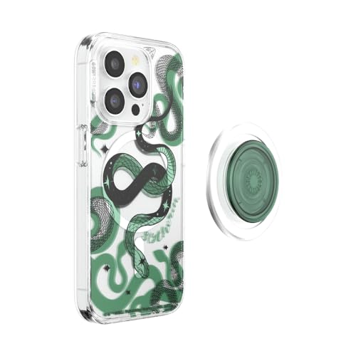 Image of PopSockets iPhone 15 Pro Case with Round Phone Grip Compatible with MagSafe, Phone Case for iPhone 15 Pro, Wireless Charging Compatible, Harry Potter - Slytherin