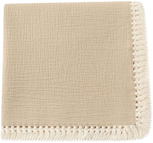 Image of CHUNGEL Cotton Muslin Baby Blanket with Tassel,Large 47" x 47" Boho Muslin Swaddle Blanket with Fringe, Nursery Decor Throw or Nursing Fringed Blankets (Color B)