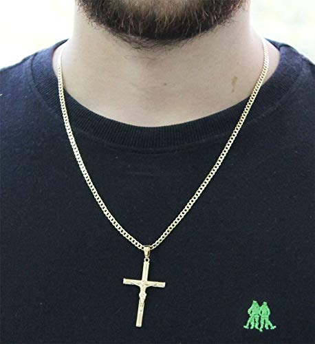 Kit Pingente Cruz com Corrente Grumet Fecho Gaveta Folheado a Ouro 18k