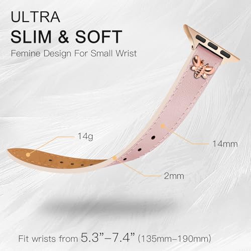 Image of JR.DM Slim Leather Bands Compatible with Apple Watch Band 38mm 40mm 41mm 42mm 44mm 45mm 46mm 49mm, Genuine Leather Band with Charms, Feminine Design for Iwatch Ultra SE Series 11 10 9 8 7 6 5 4 3 2 1
