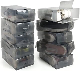 Kurtzy 10 Pack of Grey Plastic Shoe Storage Boxes - Suitable for Women's, Men's and Children's Shoes - Foldable, Corrugated and Stackable for Storage and Travel