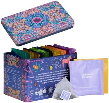 T2 Tea Sip Sip Hooray, 24 Tea Variety Pack, Teabag Sachets, 24 Teas in Festive Feature Tin, Mix of Black, Green, Herbal and Fruit Tea