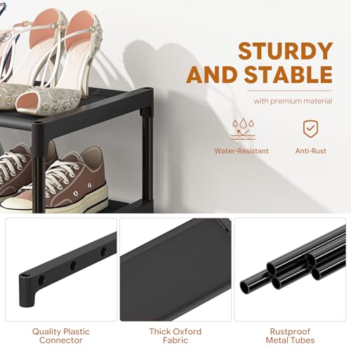 Image of Simple Trending Shoe Rack, 3-Tier Shoe Organizer, Non-Woven Shoe Shelf Storage for Closet, Entryway, Bedroom, 27.5 inch Wide, Black