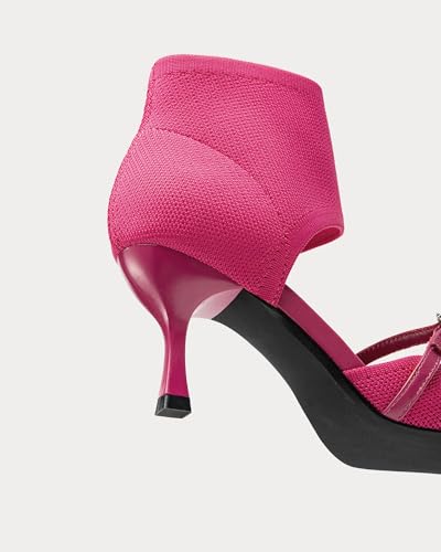 Mousse Fit Women's Square Toe Stiletto Sandals - 2.5 Inch Knit Peep Toe Heels, Stretchy Dressy Sandals for Weddings & Everyday4