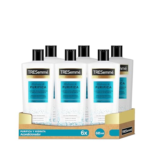 TRESemmé Acondicionador Hidrata & Purifica para pelo graso con Ácido Hialurónico y Arcilla Blanca, limpia e hidrata - Pack de 6 x 685ml