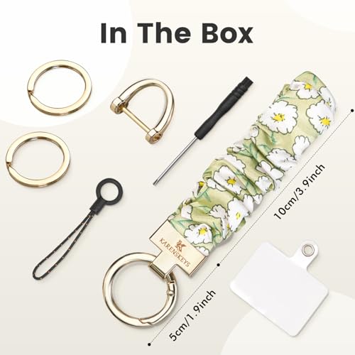 Image of Scrunchie Keychain Wristlet, Key Chain for Car Keys with D Ring, Stretchy Phone Charms with Tether Tab for Women.