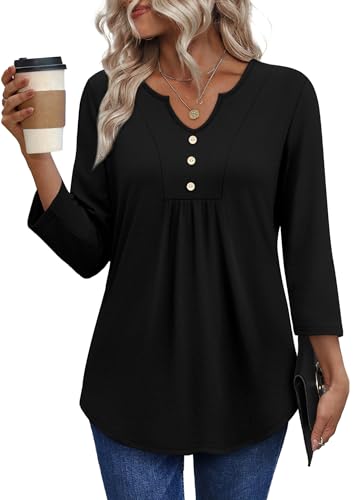 WIHOLL Womens Tops Fall Fashion 2025 3/4 Length Sleeve Shirts Business Casual Outfits Basic Tees
