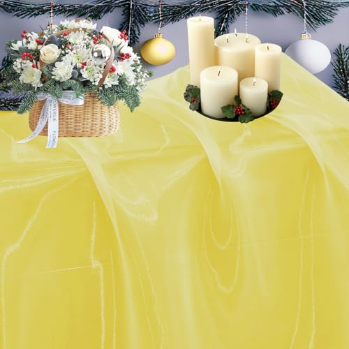 Image of MDS Pack of 5 Yard Sheer Organza Fabric for Wedding Party Home Event Banquet Decorations, Backdrop Curtain Craft Dress Sewing Fashion DIY Crystal Organza Tulle Fabric Bolt 44 inch Wide - Yellow