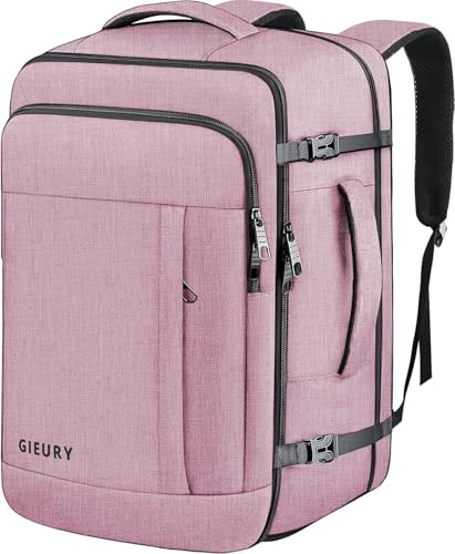 Image of Carry On Backpack, 40-50L Travel Backpack for Men & Women, Expandable Backpack For Airplanes, 17 Inch Laptop Backpack, Luggage Suitcase 40L Daypack Lightweight Business Weekender Bag, Light Pink