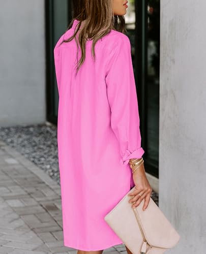 Image of Aoudery Womens Button Down Shirt Dresses with Pockets Cotton Button Up Tunics Long Sleeve Solid High Low Blouse Tops