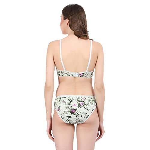Image of Women Non Padded Wirefree Pure Cotton Printed Multicolor Bra & Penty Set 2 Pack Combo