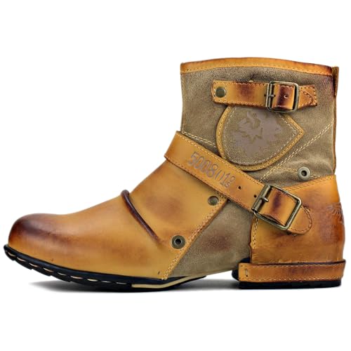 Men's Chukka Cowboy Stylish Motorcycle Hiking Fashion Casual Leather Ankle Side Zipper Boots CD-5008-1-Z-R2