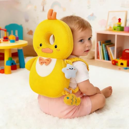 Image of Baby Head Protector Backpack, Toddler Baby Head Protection Backpack with Baby Knee Pads Alarm Function for Walking & Crawling, Soft, Breathable and Wearing Safety Baby Head Protector (Yellow Chick)