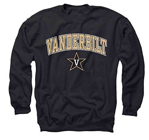 Campus Colors NCAA Adult Arch & Logo Gameday Crewneck Sweatshirt (Vanderbilt Commodores - Black, Small)