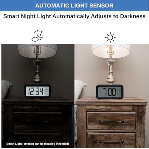 Image of Digital Alarm Clock Battery Operated with Large Display, Night Light Sensor, Temperature and Date | Bedside Clock for Bedroom, Dorm, Office Desk, Bathroom, Kids, Travel