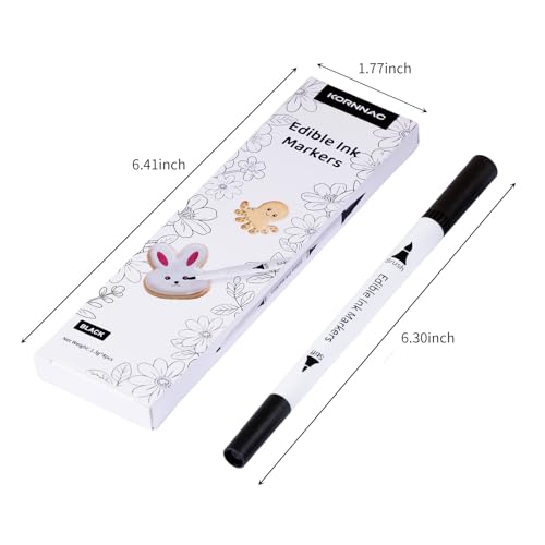 Image of KORNNAC 4 pcs Black Edible Marker Pen Set | Fine Tip for Food Coloring, Frosting & Icing | 4 Pack of Black Food Safe Drawing & Paint Pens | paint pen