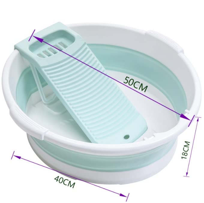 GRTG Lavabo plegable + tabla de lavandería, redondo, adecuado para lavar la ropa con la mano (color: verde, tamaño: 1 unidades)
