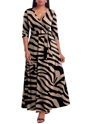 Image of FANDEE Plus Size Maxi Dress for Women Casual Summer Sundress V-Neck 3 /4 Sleeve