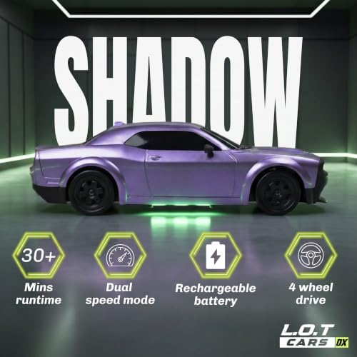 Image of Shadow Remote Control Car | 20Kmph, 2.4Ghz | Rc Drifting Car, Rc Car 4x4, Drift Car Remote Control Range Upto 100m, Race-Ready Build ABS Plastic Body, Multi-Mode LED Lights (Tarmac Purple)