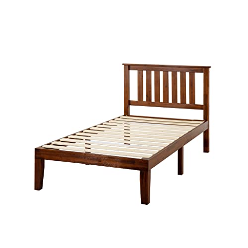 Mellow Marley 14 Inch Solid Wood Platform Bed with Paneled Headboard, Espresso, Twin
