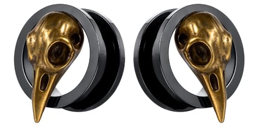 raven skull screw back plugs ear gauges stainless steel