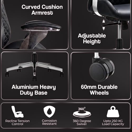 Image of Kepler Brooks Premium Executive Office Chair | Ergonomic High Back Leatherette Chair with Quilted Design, Adjustable Height & Multi Lock Recliner Tilt | Heavy-Duty Metal Base | Black