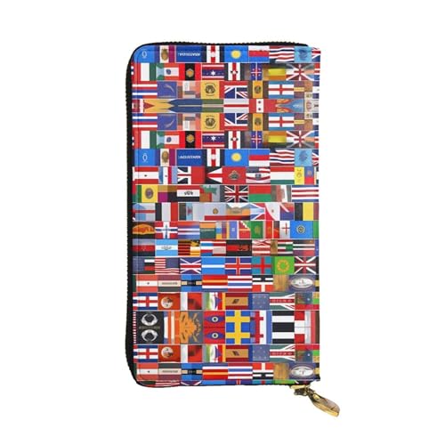 Leather Wallet 7.48 x 4.13 in - Stylish and Durable Wallet for Women with Multiple Compartments and Zipper Design Various flags Pattern