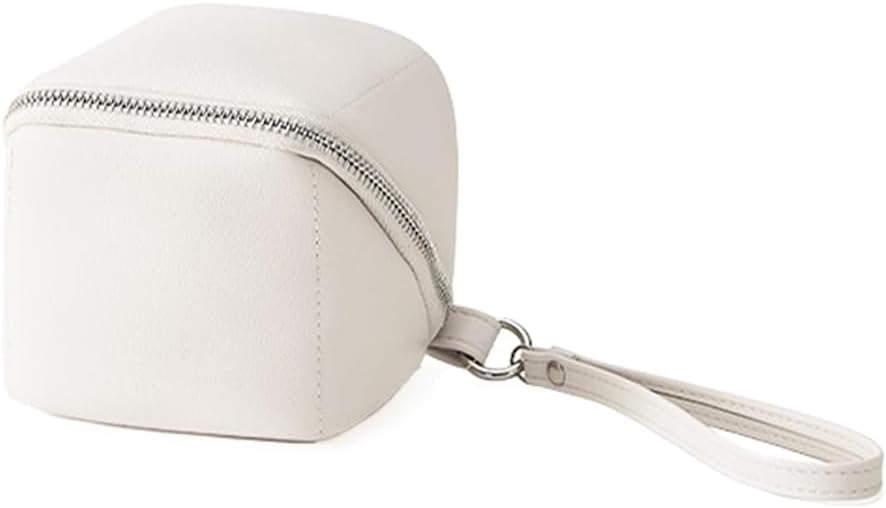 Mini Makeup Bag, AZONEE Small Pillow Cosmetic Bags, PU Portable Pouch with Compartments, Travel Essentials for Women, Soft Flat Organizer with Zipper Lanyard (White)