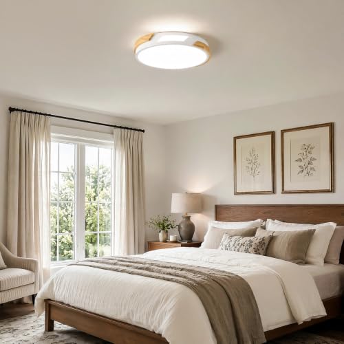 Image of Modern LED Ceiling Light, Wood Dimmable Flush Mount Ceiling Light Fixture