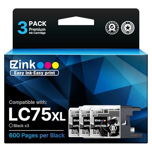 E-Z Ink Compatible Ink Cartridge Replacement for Brother LC-75 XL LC75 XL LC-71 XL LC71XL High Yield Compatible with MFC-J6510DW MFC-J6710DW MFC-J6910DW MFC-J280W MFC-J425W(Black, 3 Pack)