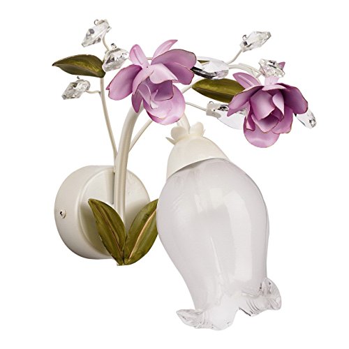 MW-Light 422020801 Lámpara de Pared, Aplique, Estilo Clásico, de Metal, Floral, de Color Blanco, Plafón en Forma de Flor de Vidrio, Adornada Con Flores de Metal, Para Salón O Dormitorio, Bombilla No Incluida en el Pedido, E14 1X40 W 230 V