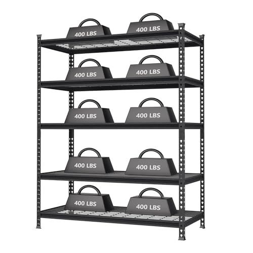 WORKPRO 5-Tier Metal Storage Shelving Unit, 48”W x 24”D x 72”H, Adjustable Storage Rack Heavy Duty Shelf, 4000 lbs Load Capacity (Total), for Garage, Kitchen, Bathroom, Warehouse, Black/Sliv