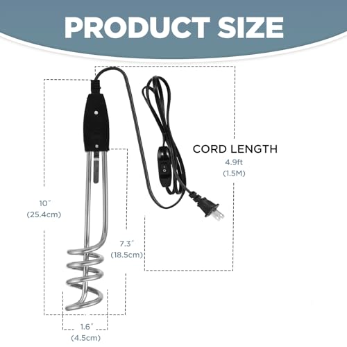 10in 1000W-110V Water Heater Portable Electric Immersion Element Boiler Travel Hot Water Heater 5 Gallon Bucket De Icer Submersible Coil Heavy Duty Design - Thumbnail 2