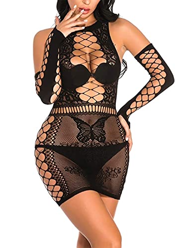 Image of Xs and Os Women's Fishnet Babydoll Lingerie with Separate Sleeves