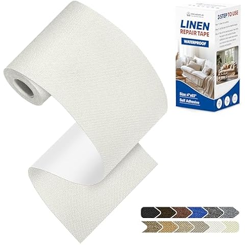 KING MOUNTAIN Fabric Repair Tape Patch Kit, Waterproof 4" x 63" Linen Mending Tape ，Self Adhesive Fabric Repair Patches for Furniture and Linen Goods Cover