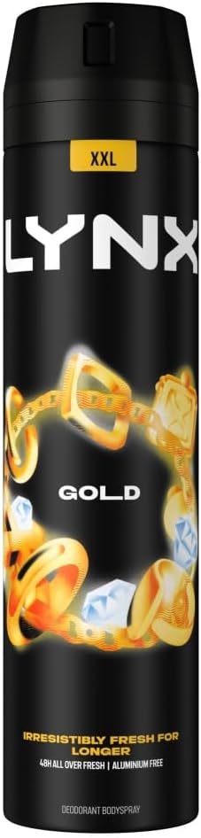 Gold Aerosol Body Spray Men's Deodorant Spray with a Dark Vanilla & oud scent for 48 hours of odour busting, high defnition fragrance 250 ml