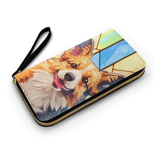 Corgi Puppy Long Wallet Credit Card Holder Clutch for Women, Mosaic Art Dog Print Ladies Purse Phone Case Slim Purse with Wrist Strap2