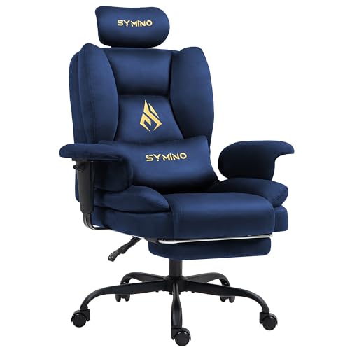Symino Gaming Stuhl Chefsessel Bürostuhl Ergonomisch, Wildlederimitat Sofa-ähnliches Schreibtischstuhl mit Fußstütze Höhenverstellbarer Office Chair Computerstuhl 130kg, Dunkelblau