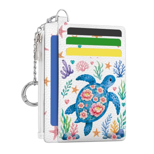 Image of Hancynir Sea Turtle Floral Credit Card Holder Small Wallet Women Slim RFID